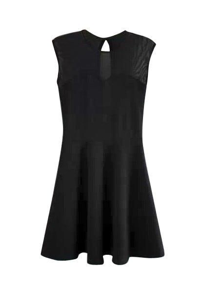 Black Illusion-Neck Sleeveless Mini Dress | Lookbook Store
