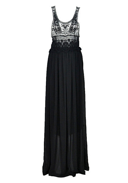Black Lace Chiffon Maxi Dress | Lookbook Store