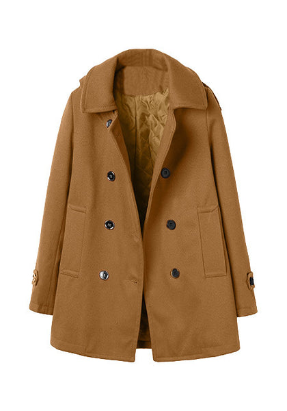 Camel Double-Breasted A-Line Coat | Lookbook Store