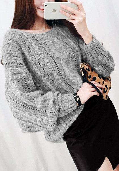 Grey Oversized Knit Sweater | Lookbook Store