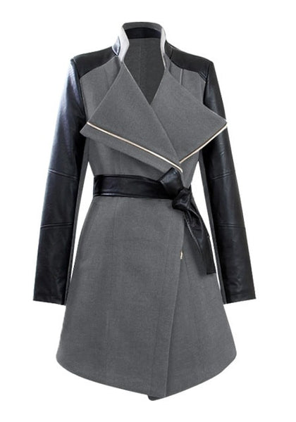 Grey PU Sleeve Coat | Lookbook Store