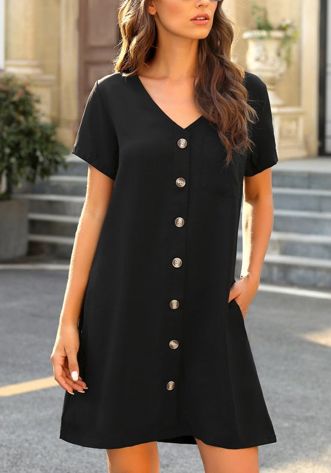 black dress with buttons down front