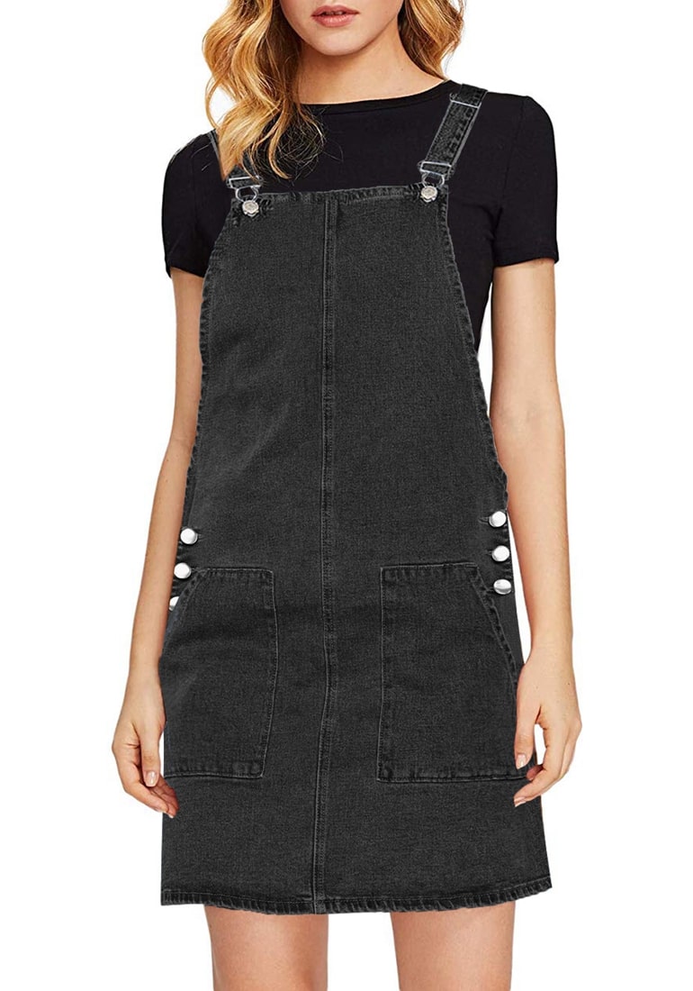 Black Denim Overall Pinafore Dress #AFF, , #SPONSORED, #spon, #Denim, # Pinafore, #Dress, #Black | Black denim dungarees, Pinafore dress, Perfect  jeans fit