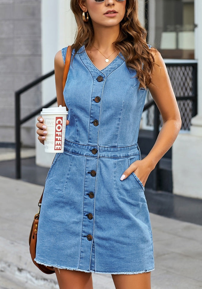 denim dress with buttons down front