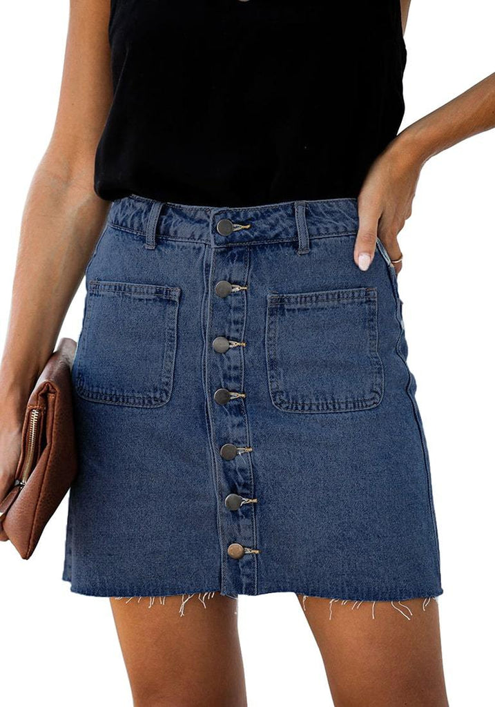 Dark Blue Button-Down Denim Mini Skirt | Lookbook Store