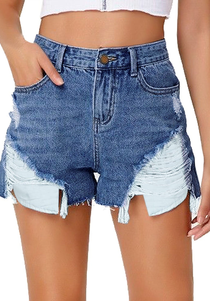 distressed shorts with pockets showing