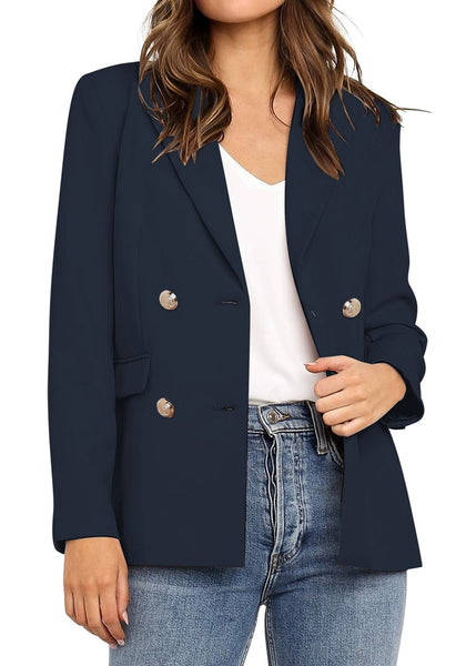 Navy Notch Lapel Double-Breasted Blazer | Lookbook Store