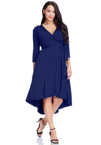 Plus Size Royal Blue High-Low Wrap Skater Dress | Lookbook Store