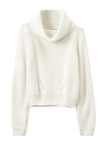 White Cropped Cowl Neck Sweater | Lookbook Store