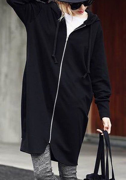 Long Black Hooded Jacket | Lookbook Store