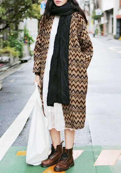 Brown Chevron Long Knit Cardigan | Lookbook Store