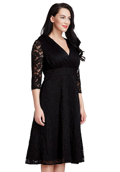 Plus Size Black Lace Surplice Midi Dress | Lookbook Store