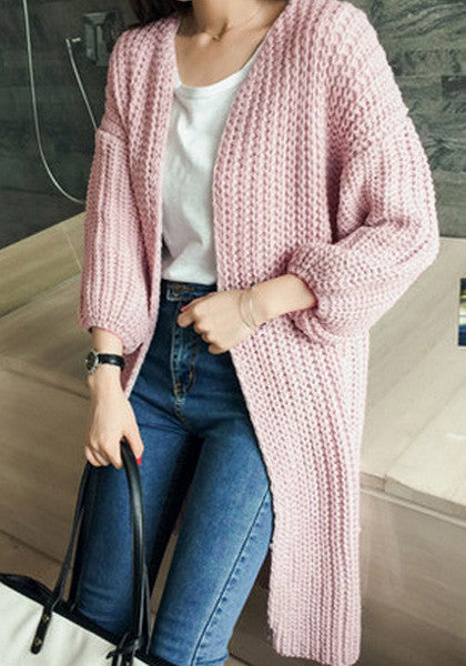 Pink Cable Knit Long Cardigan | Lookbook Store