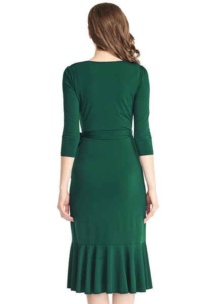 Green Asymmetrical Ruffled Wrap Dress | Lookbook Store