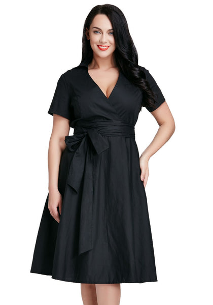 Plus Size Black Surplice Midi Dress | Lookbook Store