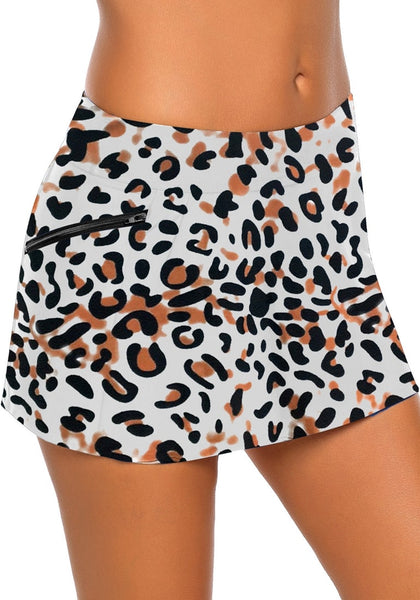 Leopard Print Zipper-Pocket Waistband Skirted Bikini Bottom | Lookbook ...
