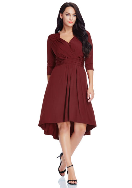 Burgundy Ruched High-Low Dress | Lookbook Store