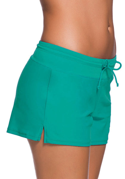 Turquoise Drawstring Side-Slit Board Shorts | Lookbook Store