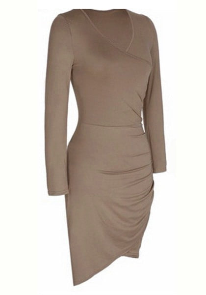 Khaki Asymmetrical Wrap-Style Dress | Lookbook Store