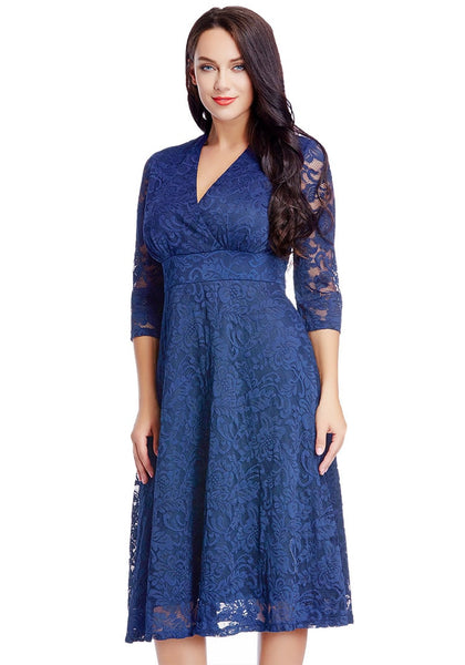 Plus Size Royal Blue Lace Surplice Midi Dress | Lookbook Store