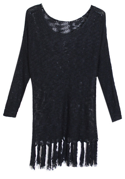 Fringe Knit Sweater - Black | Lookbook Store