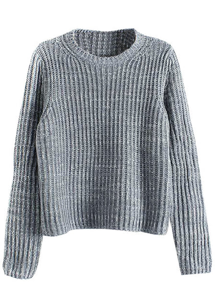 Ribbed Grey Pullover Sweater - Top | Lookbook Store