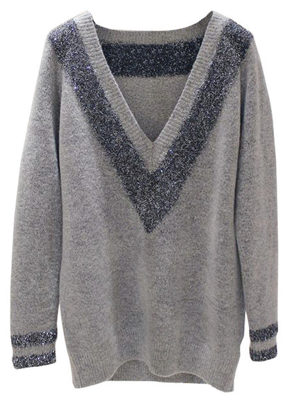Grey V-Neck Sweater | Lookbook Store