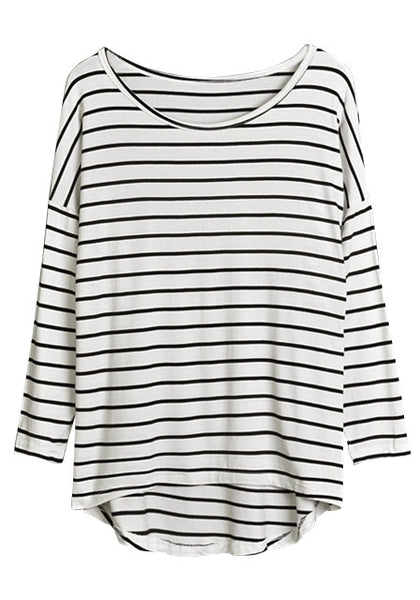 Striped Cotton Long-Sleeve Top- Top | Lookbook Store