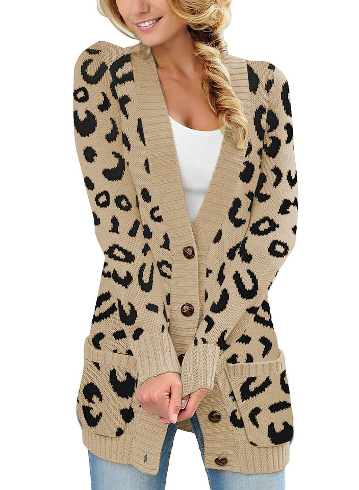 LookbookStore Women Open Front Knit Cardigan Leopard Print Button Down –  Lookbook Store