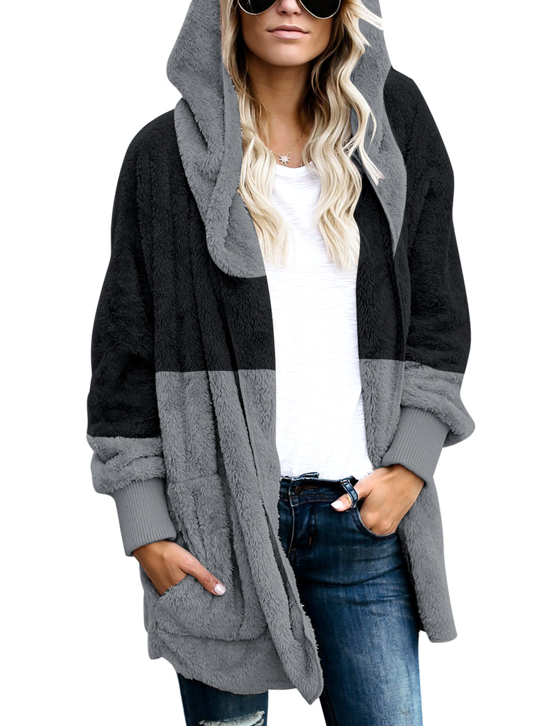 LookbookStore Women's Oversized Open Front Hooded Draped Pockets Cardi ...