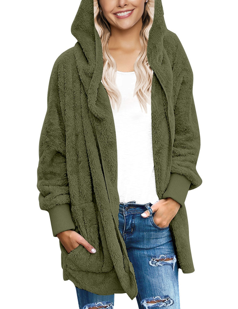 LookbookStore Women's Oversized Open Front Hooded Draped Pockets Cardi ...