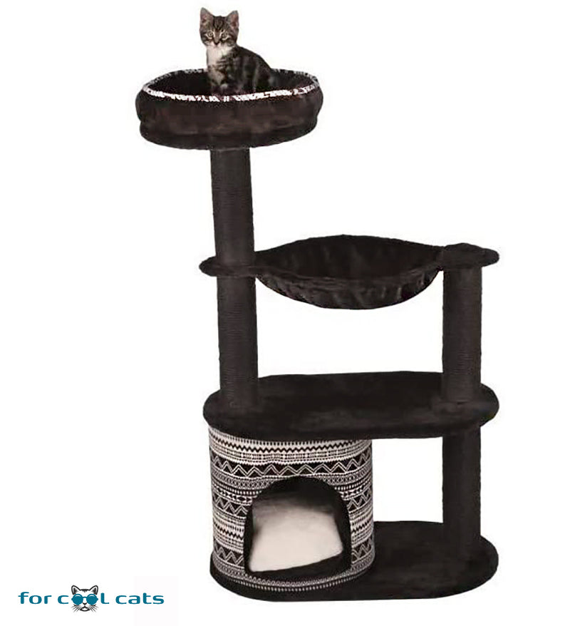 Doe mee van mening zijn Uitlijnen Kleine Krabpaal met huisje en hangmat Zwart/Wit 112cm – For Cool Cats