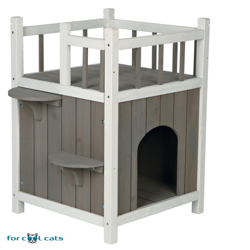 Lift Oppervlakkig Inwoner Kattenhuis voor Buiten met Balkon, hout – For Cool Cats