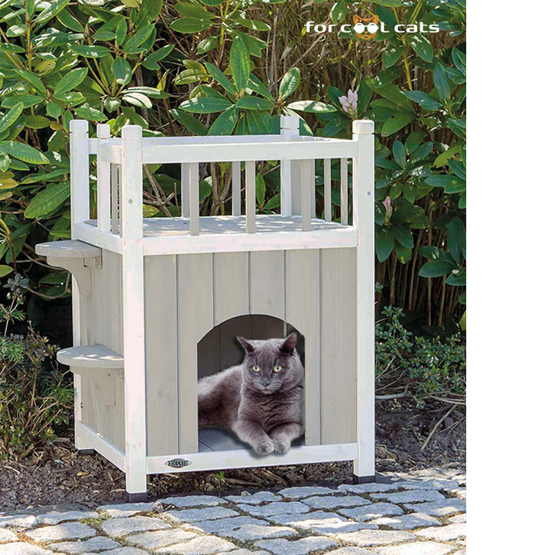 Bakkerij toernooi groei Kattenhuis voor Buiten met Balkon, hout – For Cool Cats