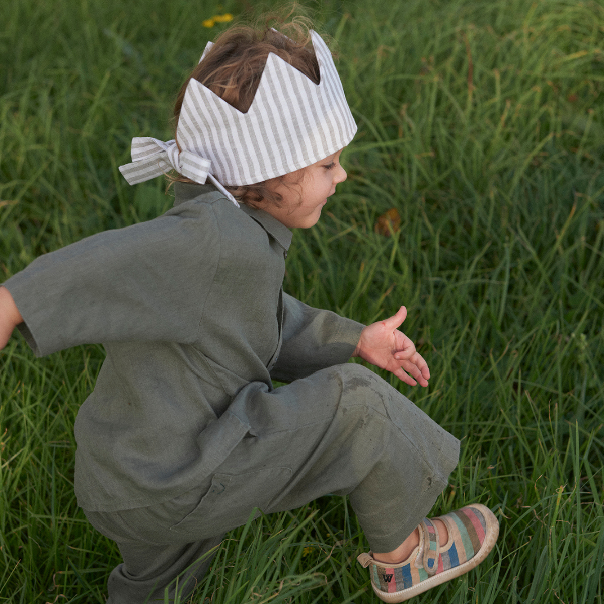 100% Linen Kids Sleepwear Set in Khaki