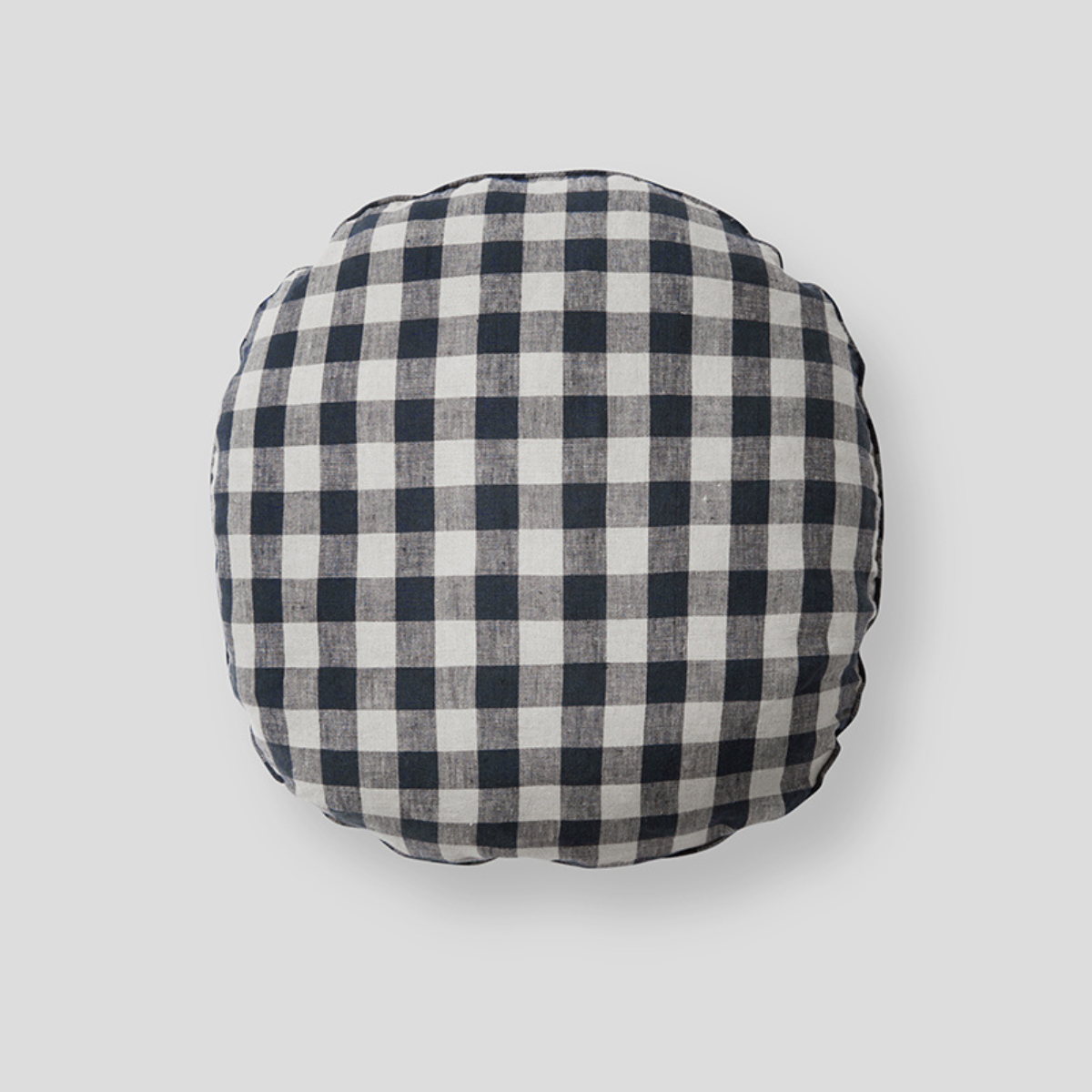 100% Linen Round Cushion in Navy Gingham