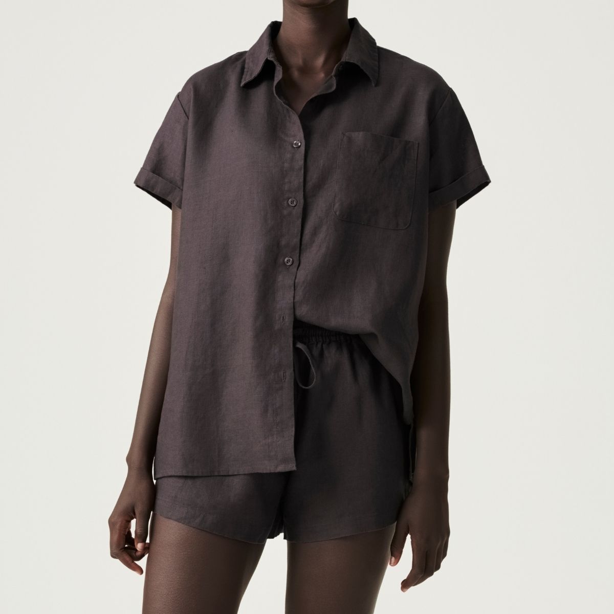 100% Linen Short Sleeve Shirt in Kohl