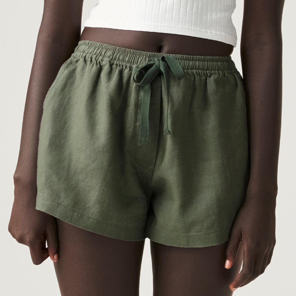 100% Linen Shorts in Khaki