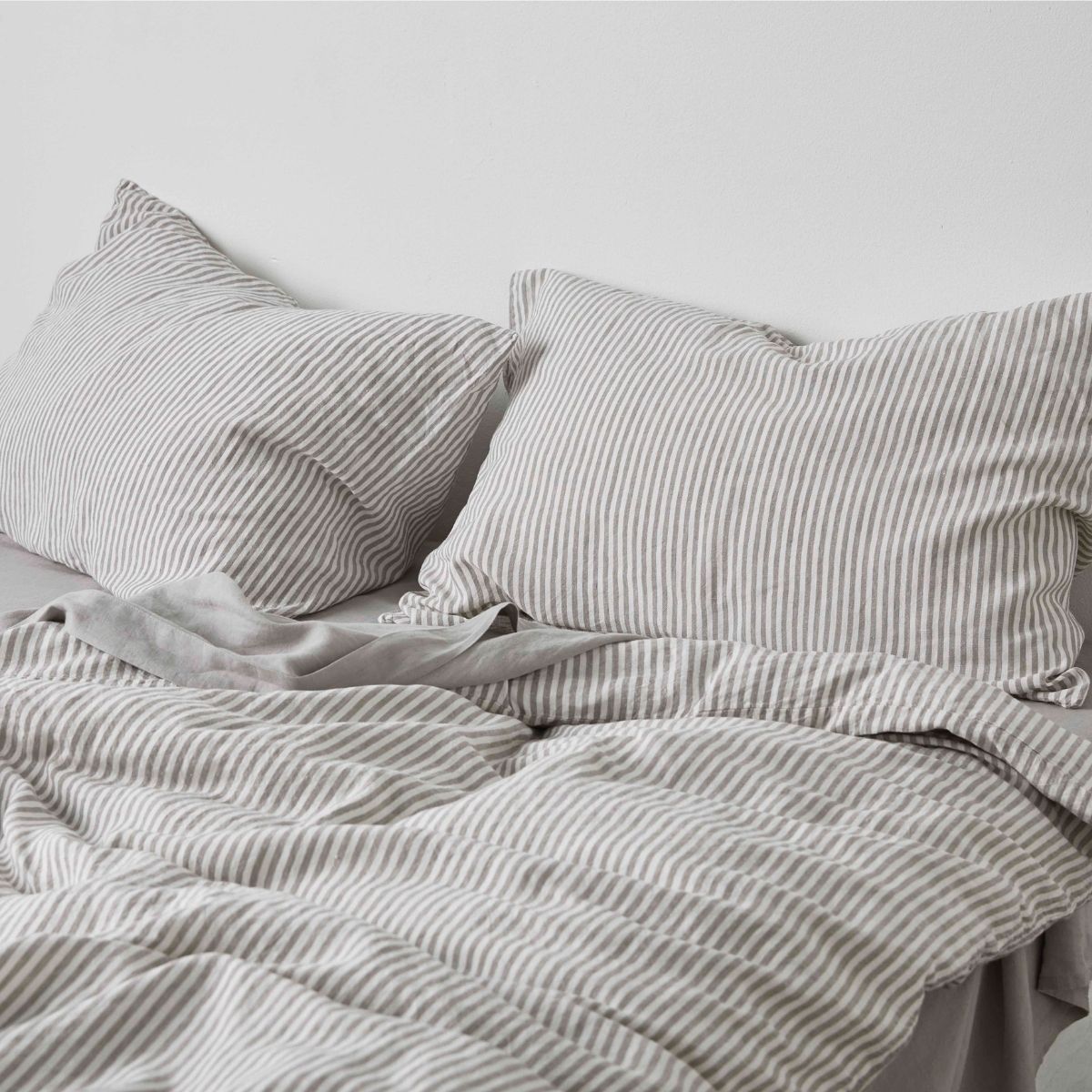 100% Linen Duvet Cover in Grey & White Stripe