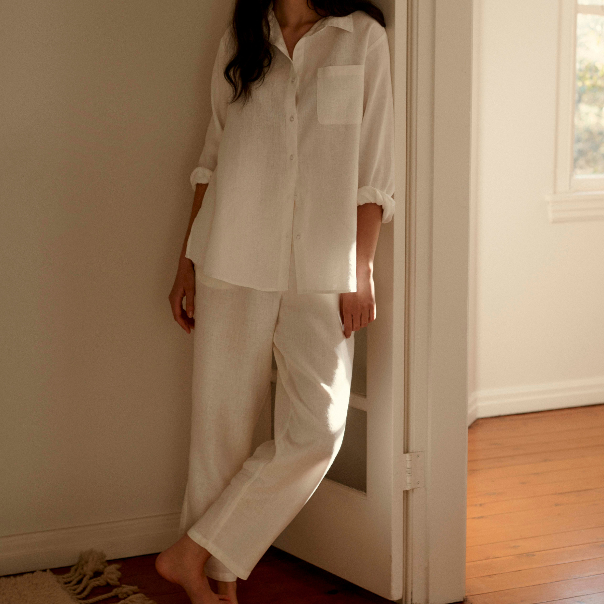 100% Linen Pants in White