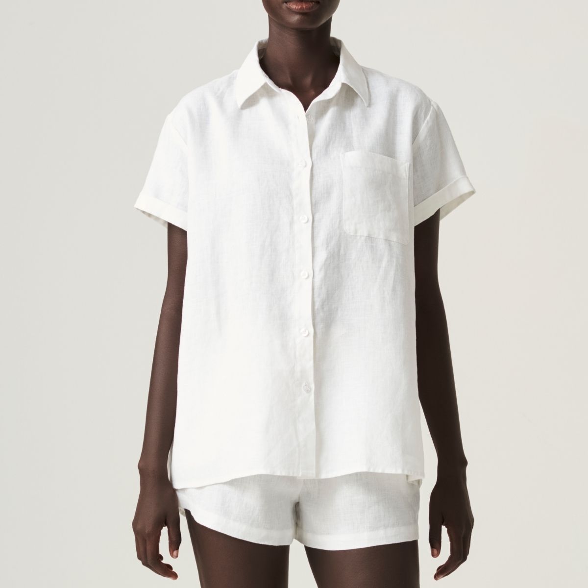 100% Linen Short Sleeve Shirt in White