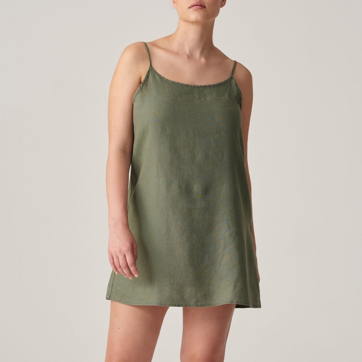 100% Linen Slip Dress in Khaki