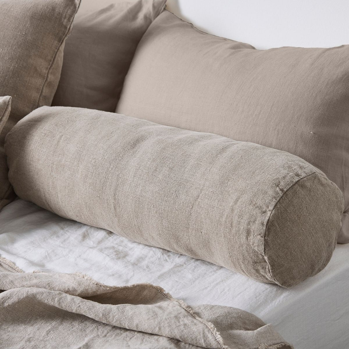 Heavy Linen Bolster Cushion Cover in Natural