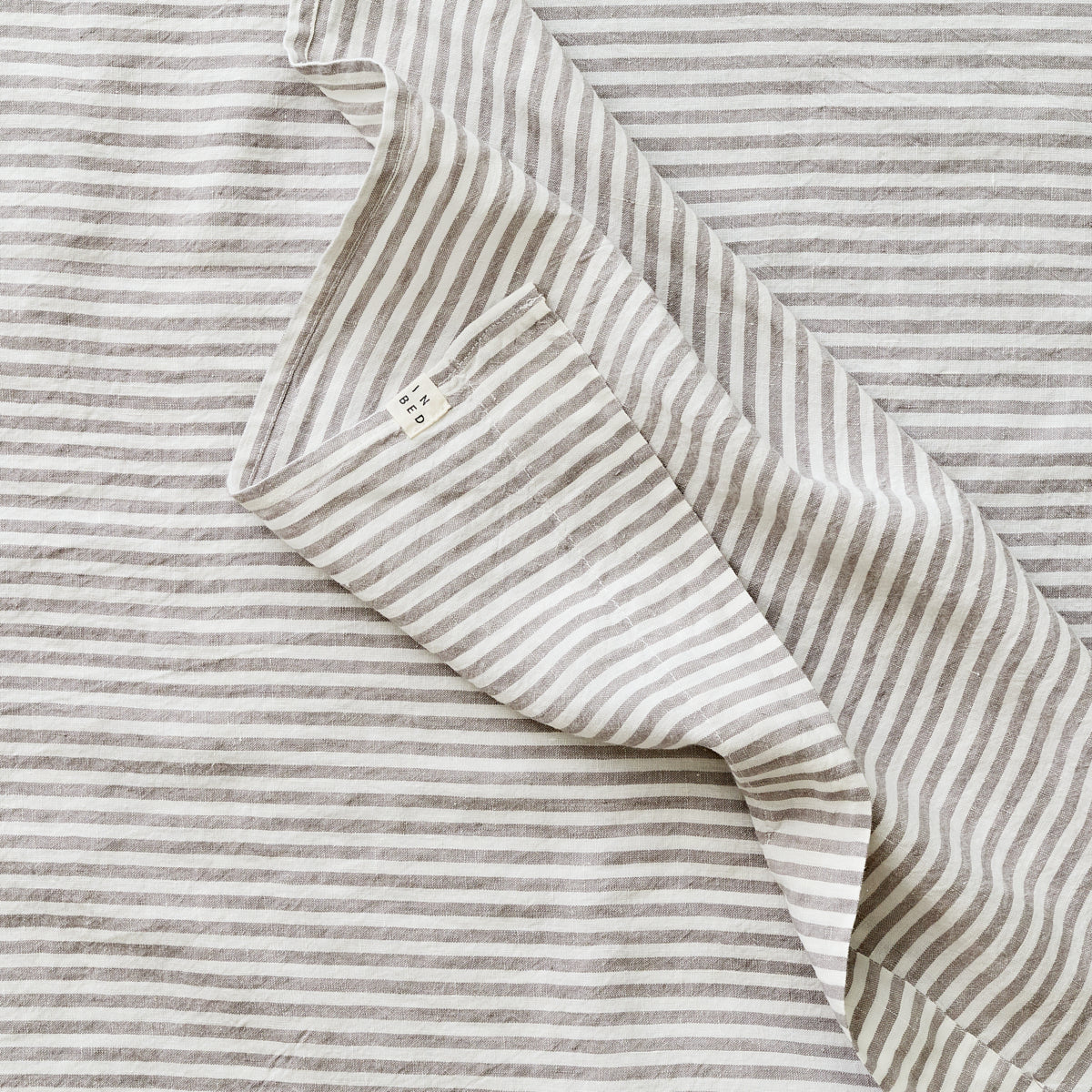 100% Linen Flat Sheet in Grey & White Stripe