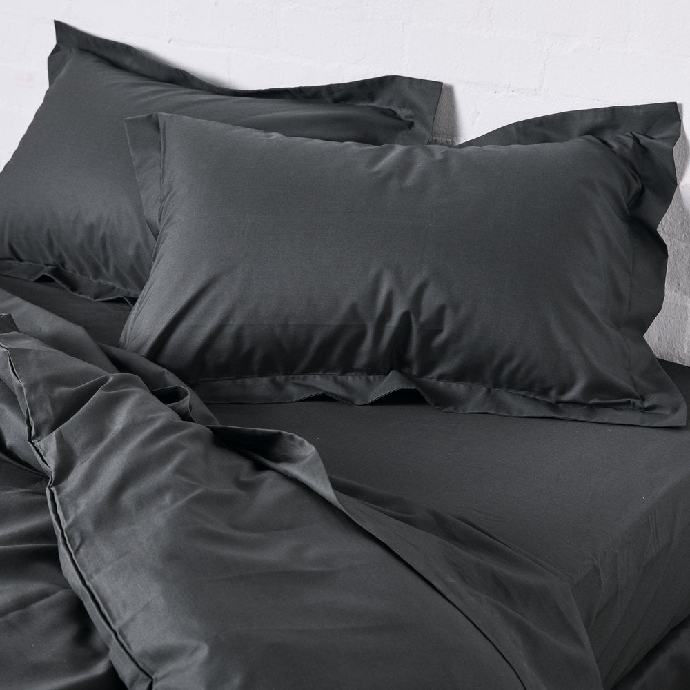 Percale Cotton Duvet Cover In Charcoal In Bed Store