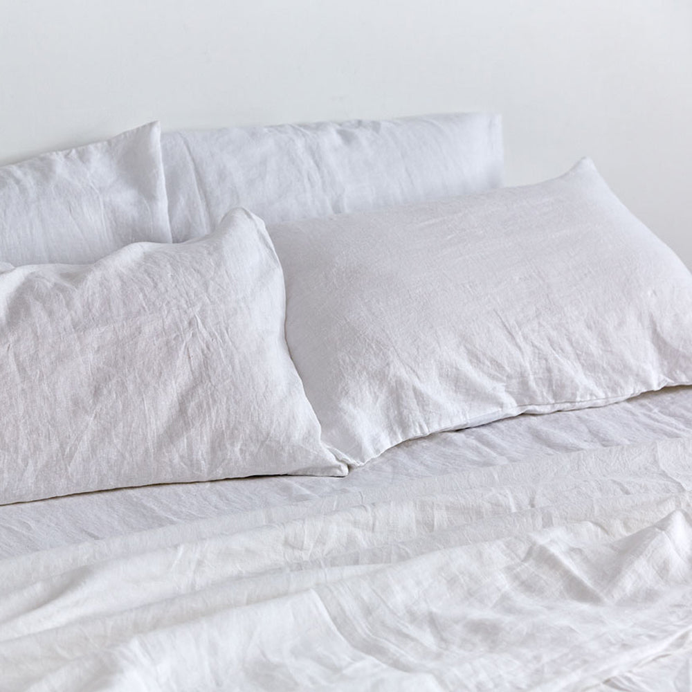 100% Linen Fitted Sheet in White