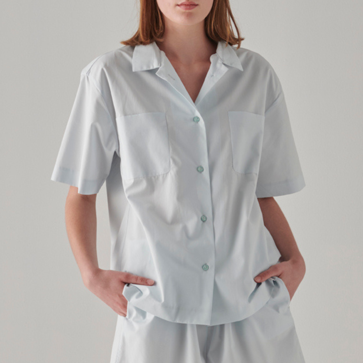 100% Organic Cotton Short Sleeve Shirt in Powder Blue