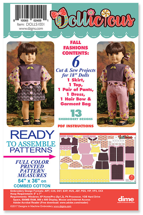 Dollicious Fall Fashions - Designs in Machine Embroidery