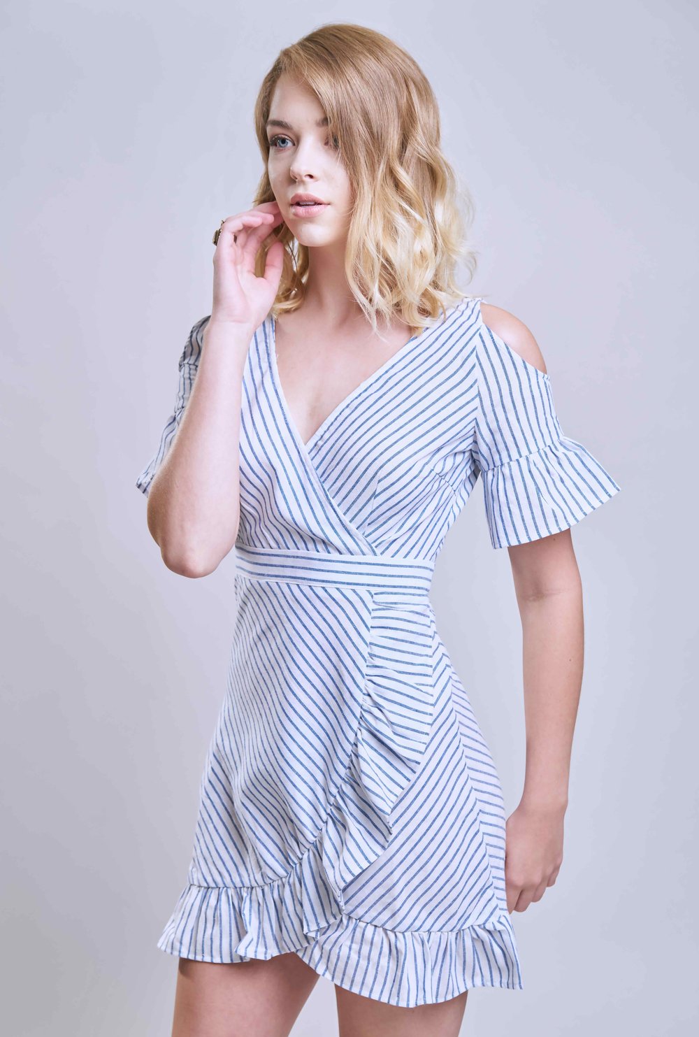 striped cold shoulder dress