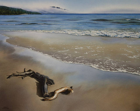 Lapping Waters, varnished watercolour on panel by Karen Richardson